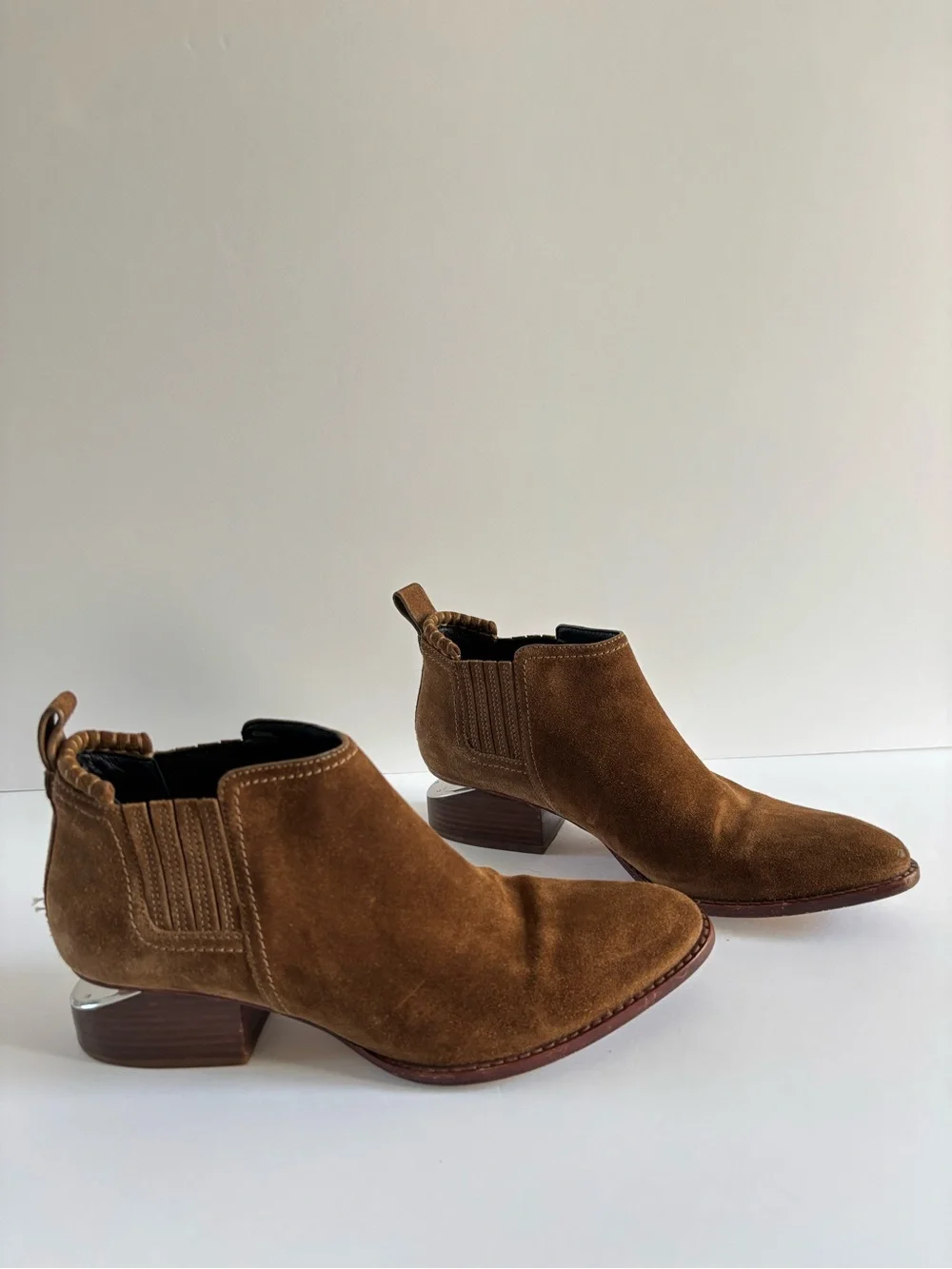 Alexander Wang Kori Suede Lift Heel Oxford Booties Brown Size 38 US8